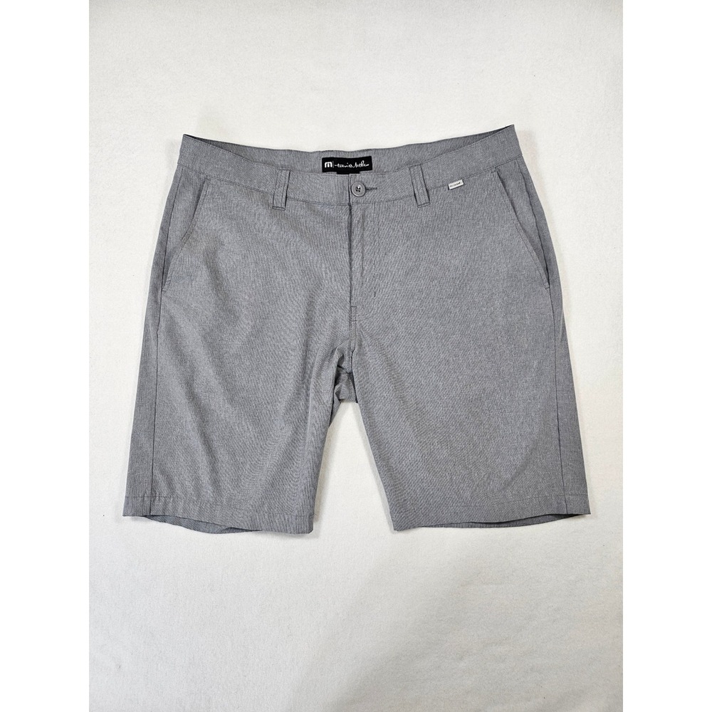 TravisMathew Beck Mens Grey Heather Performance Golf Shorts Size 35 Stretch